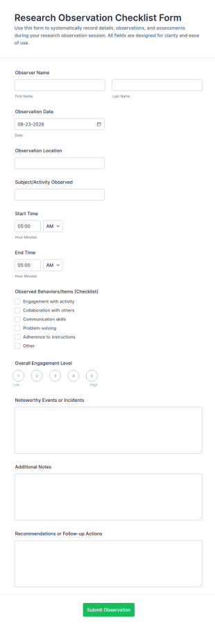 Research Observation Checklist Form Template