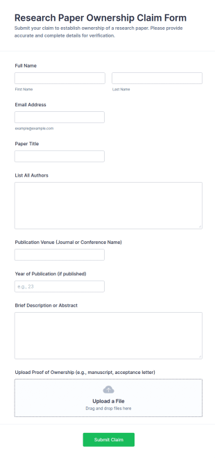Research Paper Ownership Claim Form Template