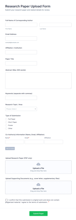 Research Paper Upload Form Template