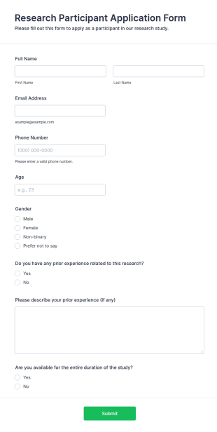 Research Participant Application Form Template