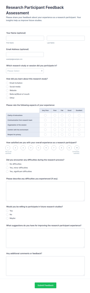 Research Participant Feedback Assessment Form Template