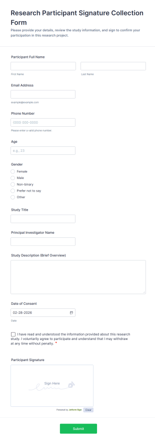 Research Participant Signature Collection Form Template