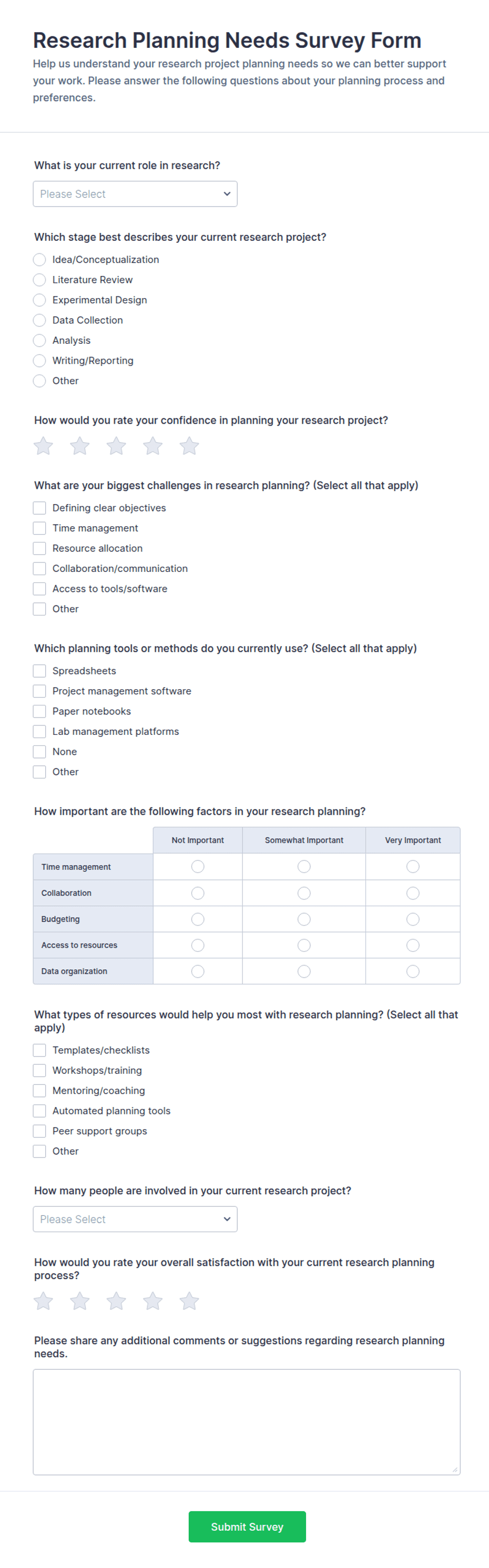 Research Planning Needs Survey Form Template | Jotform