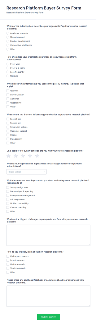 Research Platform Buyer Survey Form Template