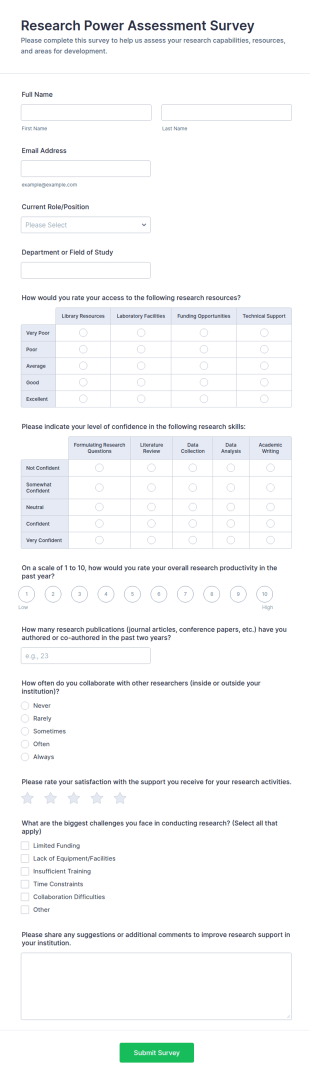 Research Power Assessment Survey Form Template