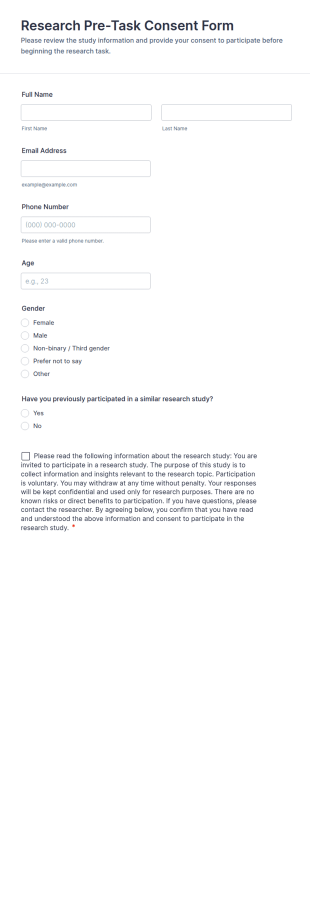 Research Pre Task Consent Form Template