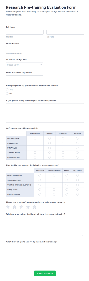 Research Pre Training Evaluation Form Template