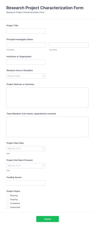 Research Project Characterization Form Template