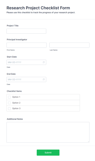 Research Project Checklist Form Template