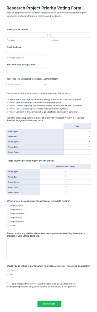 Research Project Priority Voting Form Template
