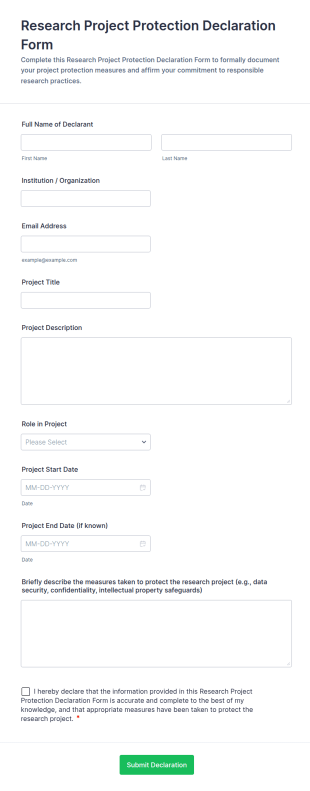 Research Project Protection Declaration Form Template