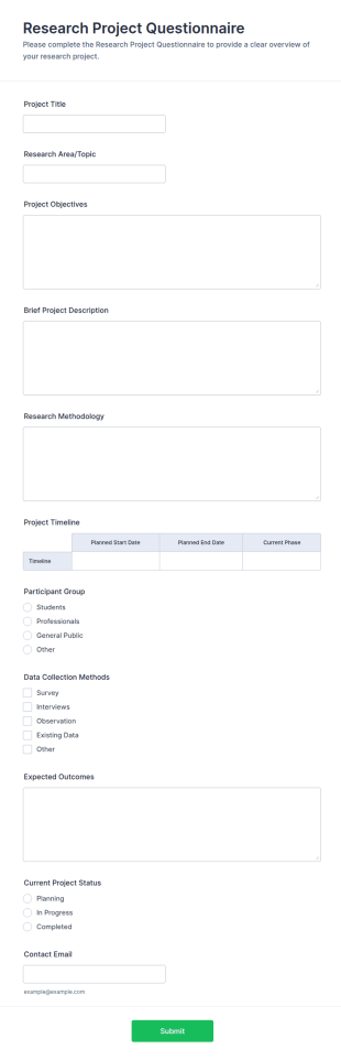 Research Project Questionnaire Form Template