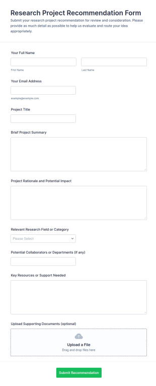 Research Project Recommendation Form Template