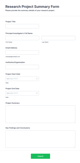 Research Project Summary Form Template