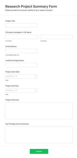 Research Project Summary Form Form Template