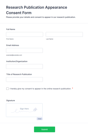 Research Publication Appearance Consent Form Template