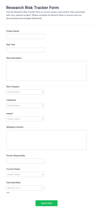Research Risk Tracker Form Template