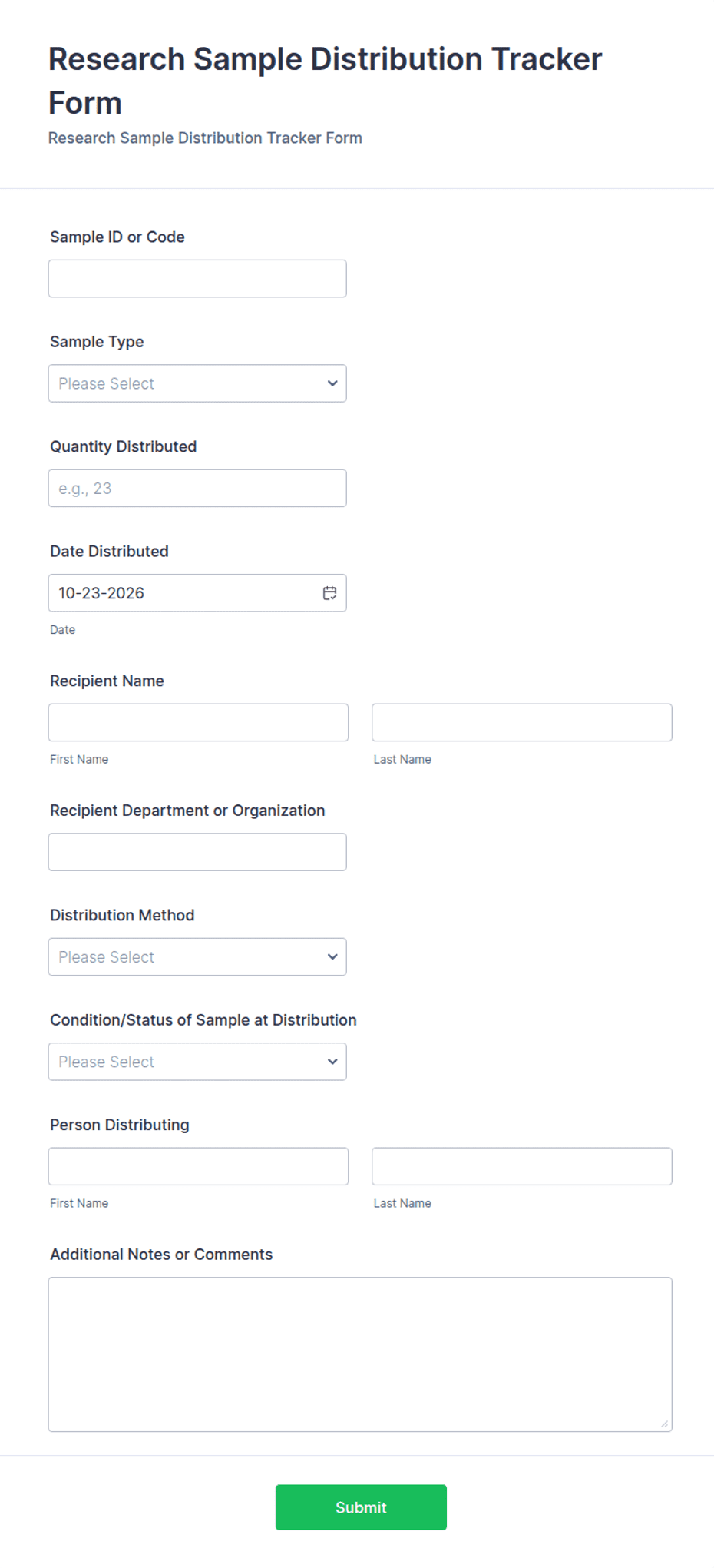 Research Sample Distribution Tracker Form Template | Jotform