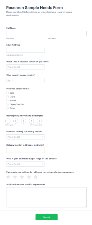 Research Sample Needs Survey Form Template