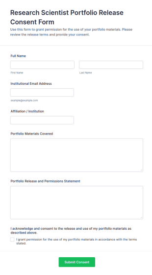 Research Scientist Portfolio Release Consent Form Template