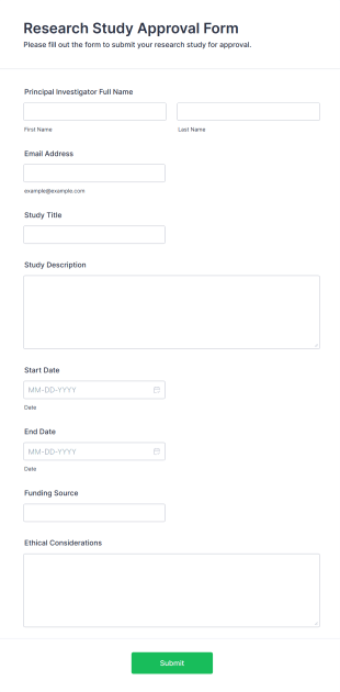 Research Study Approval Form Form Template