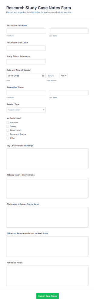 Research Study Case Notes Form Template