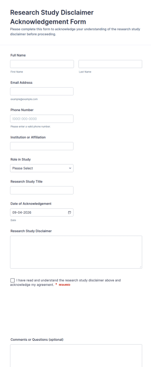 Research Study Disclaimer Acknowledgement Form Template