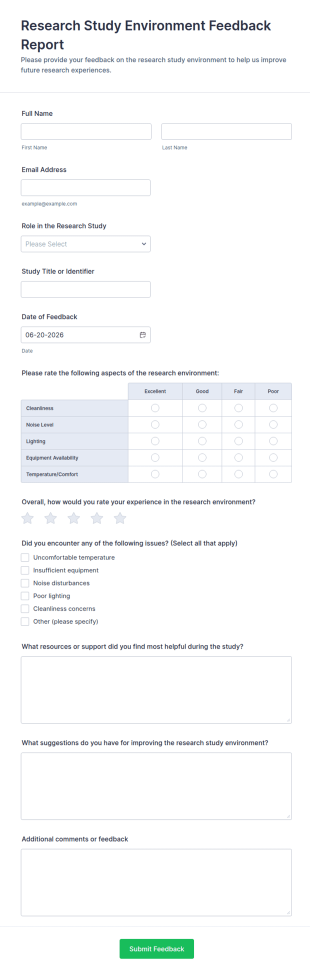 Research Study Environment Feedback Report Form Template