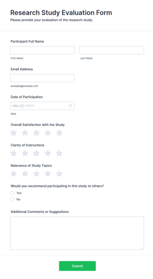 Research Study Evaluation Form Template