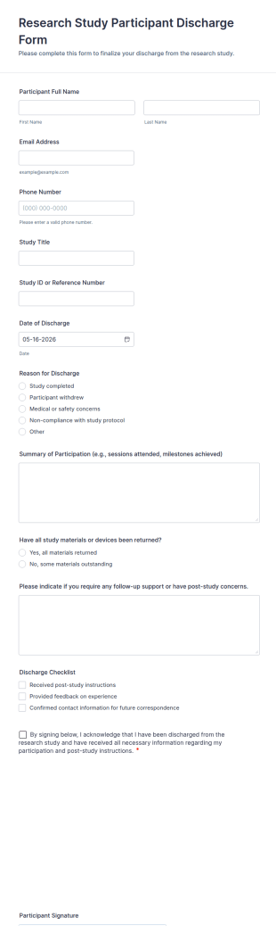 Research Study Participant Discharge Form Template