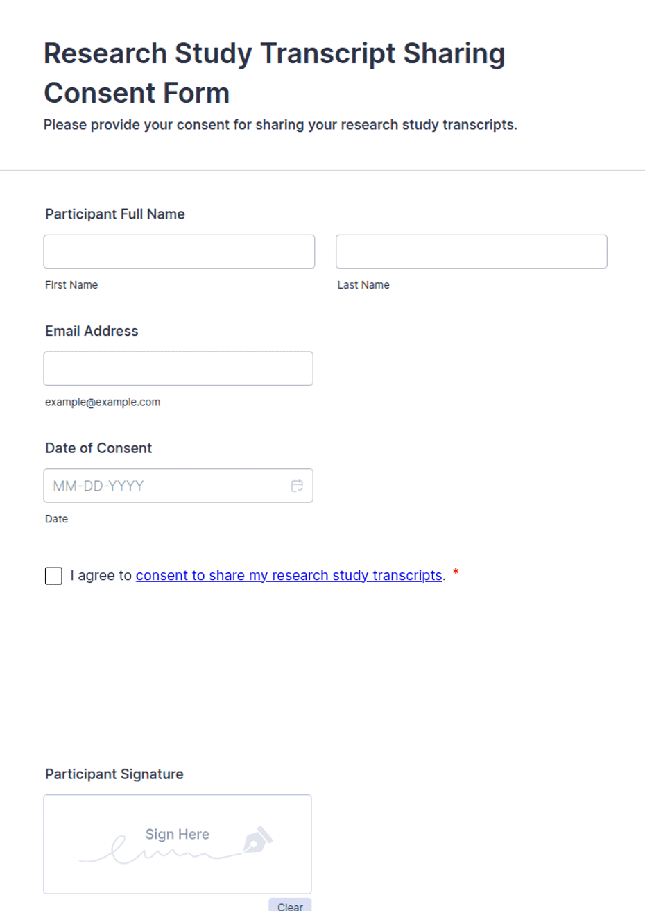 Transcript For Informed Consent Form Research Study Transcript Sharing Consent Form Template | Jotform