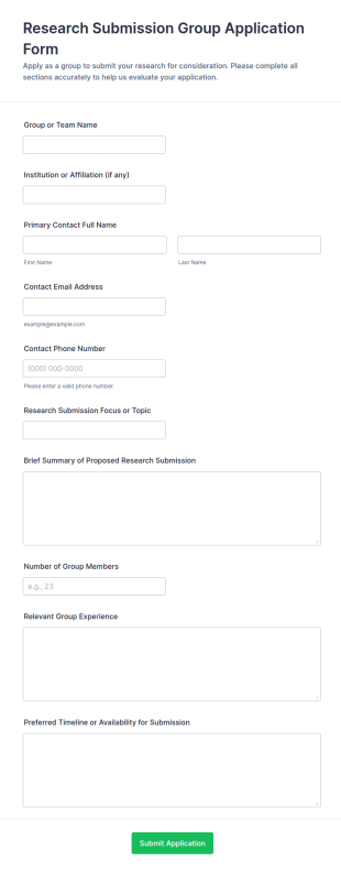 Research Submission Group Application Form Template