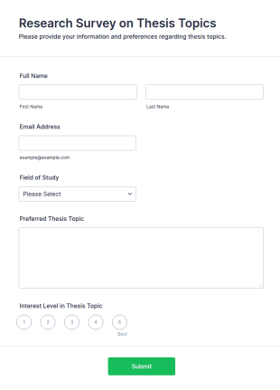 Research Survey On Thesis Topics Form Template