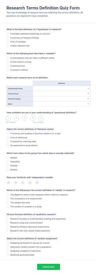 Research Terms Definition Quiz Form Template