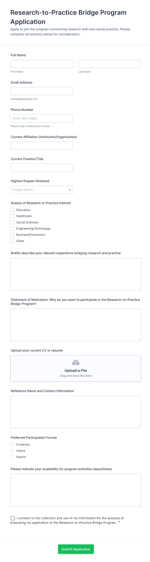 Research To Practice Bridge Program Application Form Template