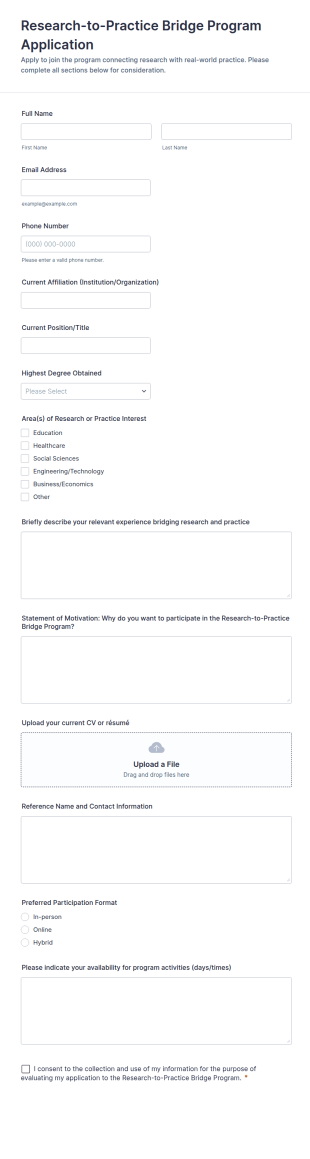 Research To Practice Bridge Program Application Form Template