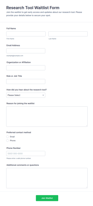 Research Tool Waitlist Form Template