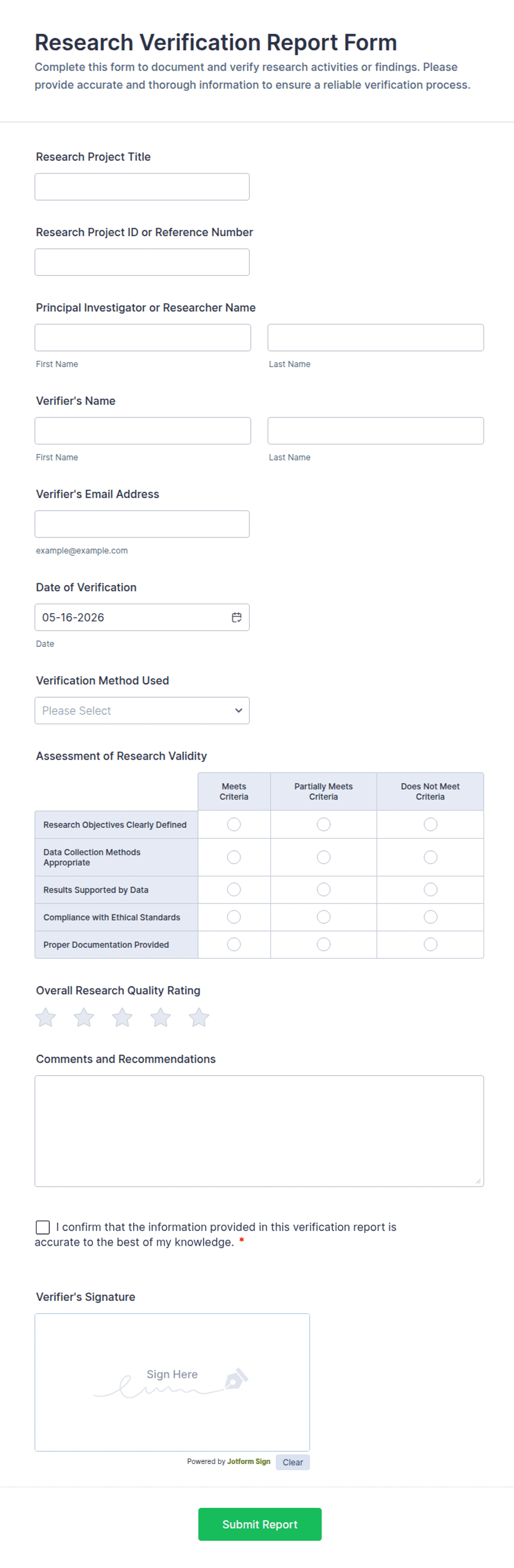 Research Verification Report Form Template | Jotform