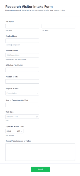 Research Visitor Intake Form Template