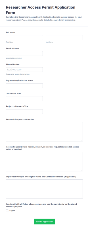 Researcher Access Permit Application Form Template