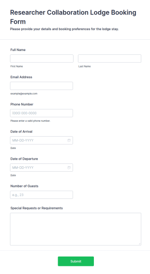 Researcher Collaboration Lodge Booking Form Template