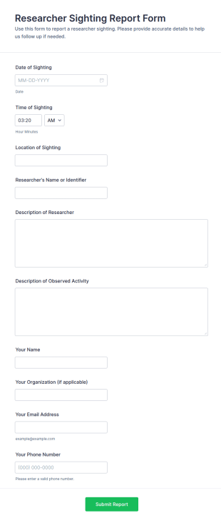 Researcher Sighting Report Form Template