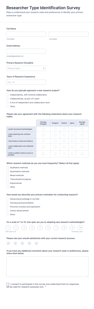 Researcher Type Identification Survey Form Template