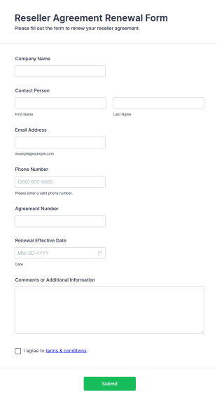 Reseller Agreement Renewal Form Template