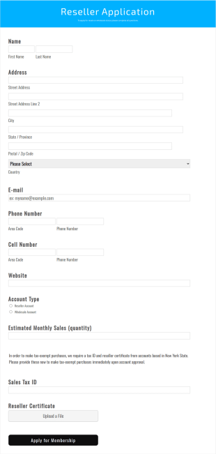 Reseller Application Form Template