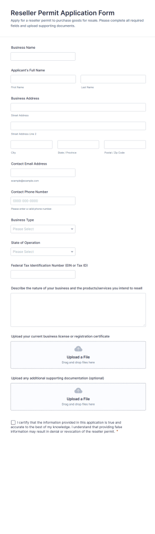Reseller Permit Application Form Template