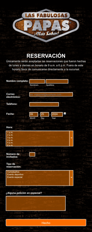 Reserva De Evento En Bar Y Restaurante De Asados Form Template