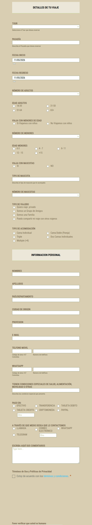 Formulario Reserva Turismo