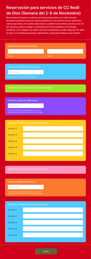 Reservación Para Servicios De CC Redil De Dios (Semana Del 2 6 De Noviembre)