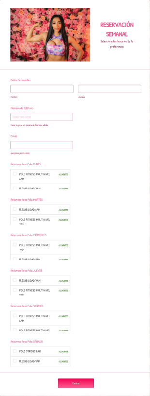 Reservas Rose Pole Fitness Form Template